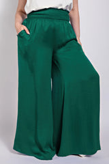 Washed Satin Wide Pants With Waist Smocked | Mixtshop LLC