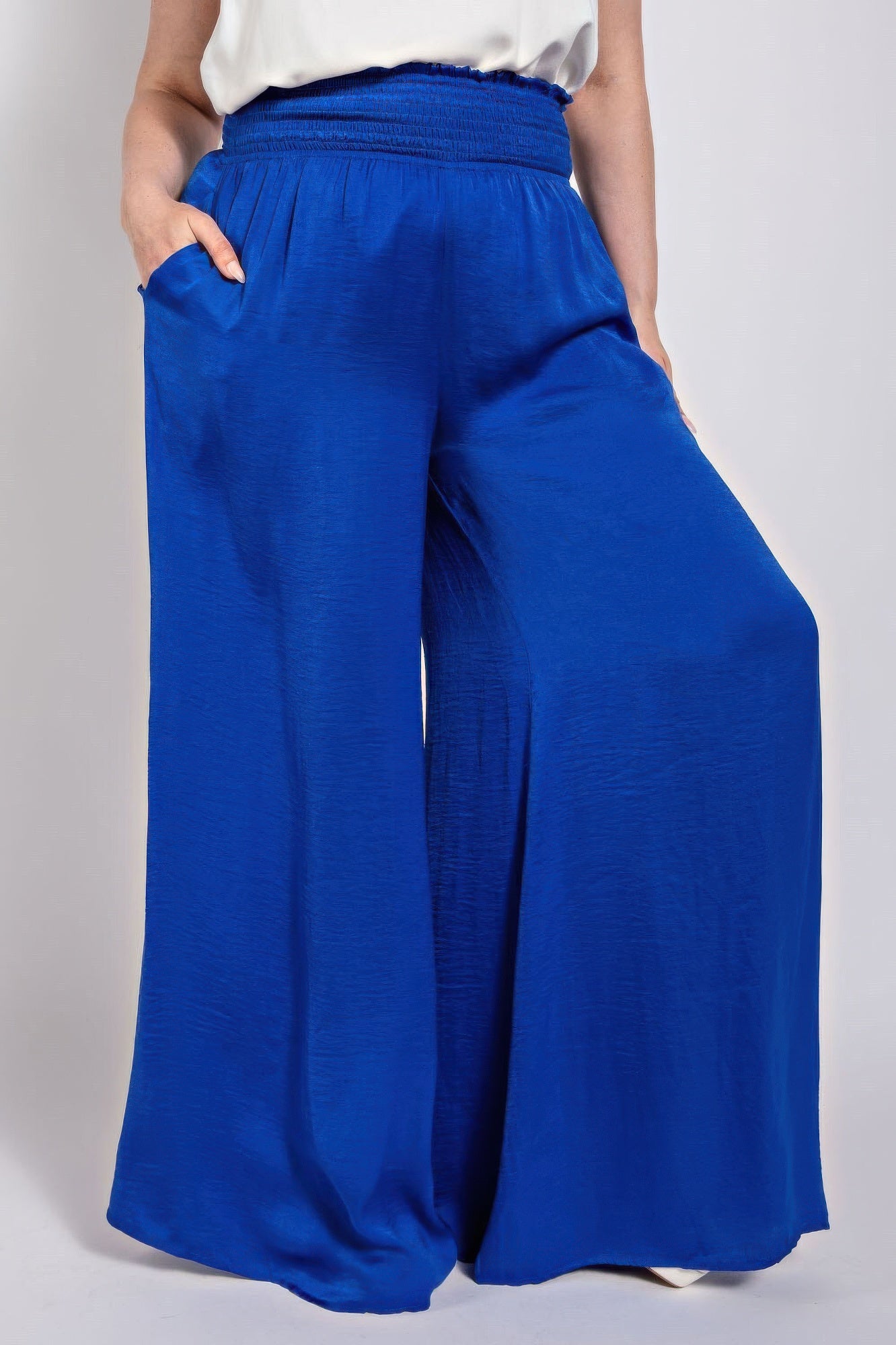 Washed Satin Wide Pants With Waist Smocked | Mixtshop LLC