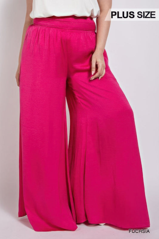 Washed Satin Wide Pants With Waist Smocked | Mixtshop LLC