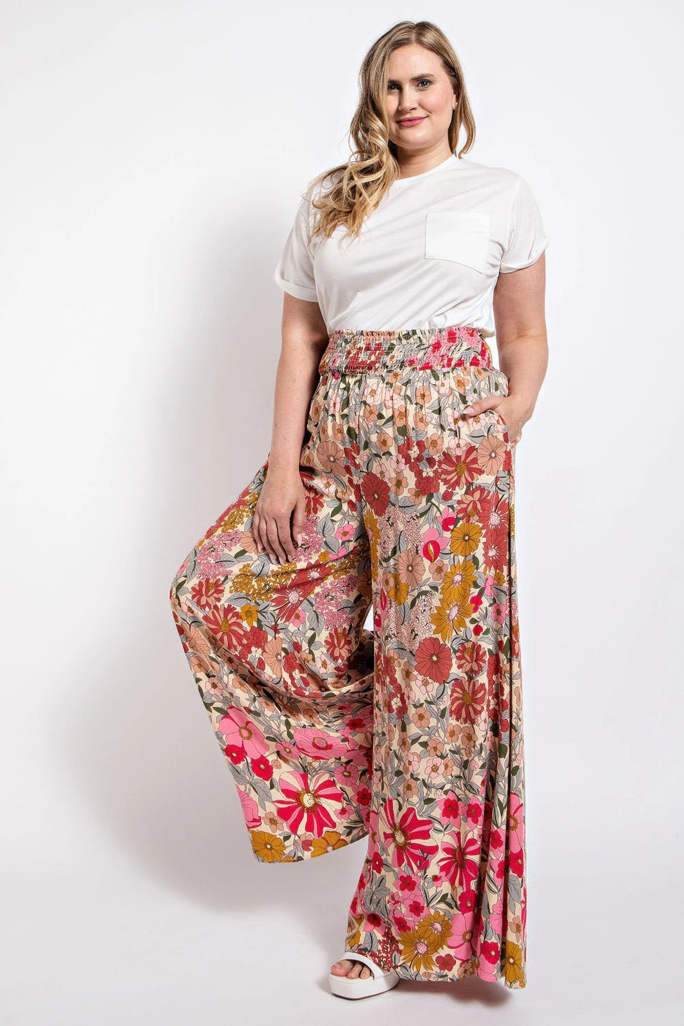 Flare Wide Leg And Waist Smocked Pants With Side Pocket | Mixtshop LLC