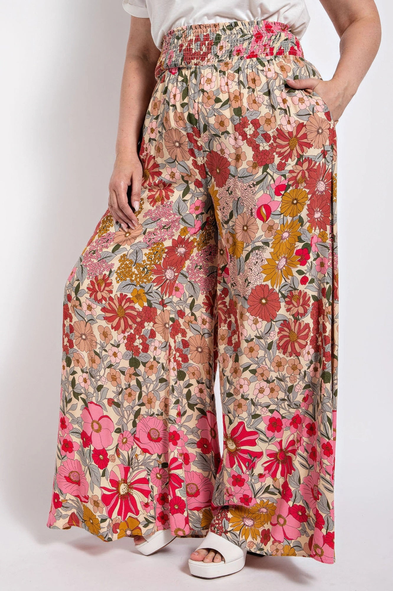 Flare Wide Leg And Waist Smocked Pants With Side Pocket | Mixtshop LLC