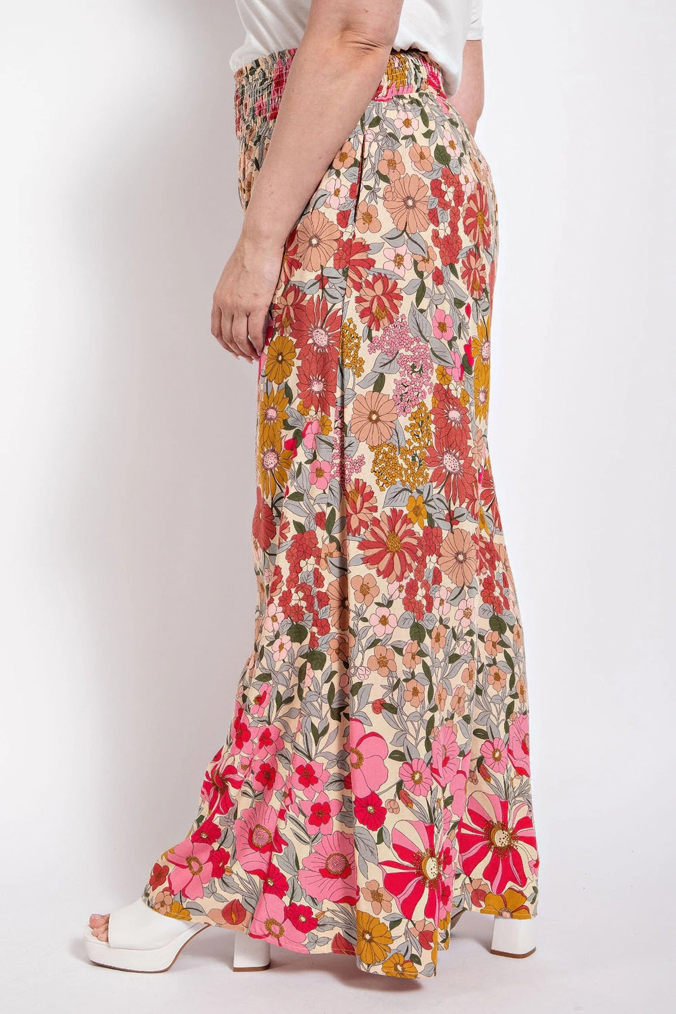 Flare Wide Leg And Waist Smocked Pants With Side Pocket | Mixtshop LLC