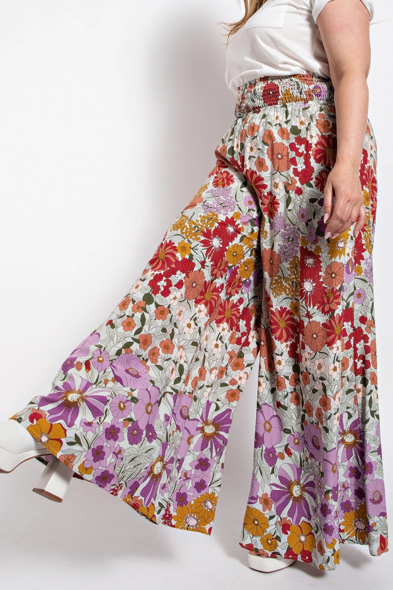 Flare Wide Leg And Waist Smocked Pants With Side Pocket | Mixtshop LLC