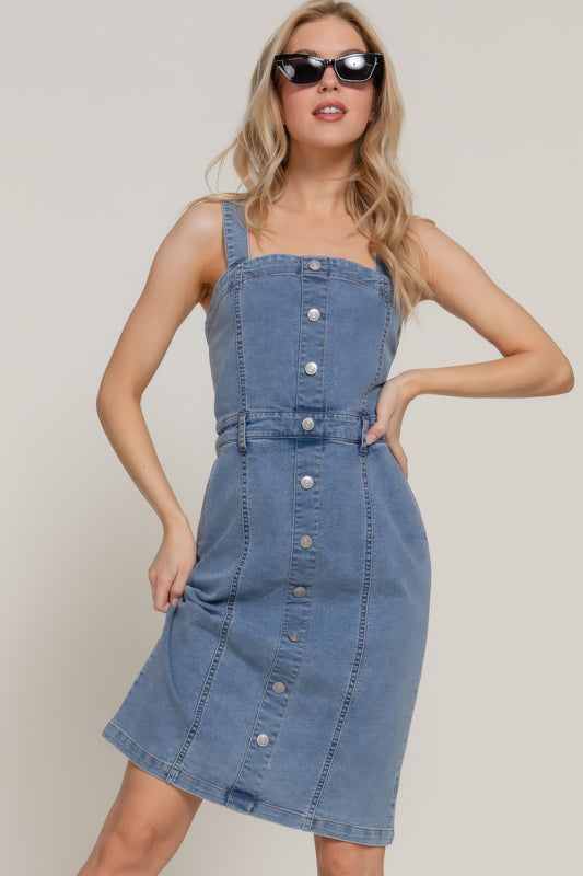 Button Down Placket Stretch Denim Dress | Mixtshop LLC