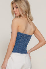 Button Down Placket Stretch Denim Tube Top | Mixtshop LLC