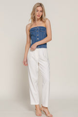 Button Down Placket Stretch Denim Tube Top | Mixtshop LLC