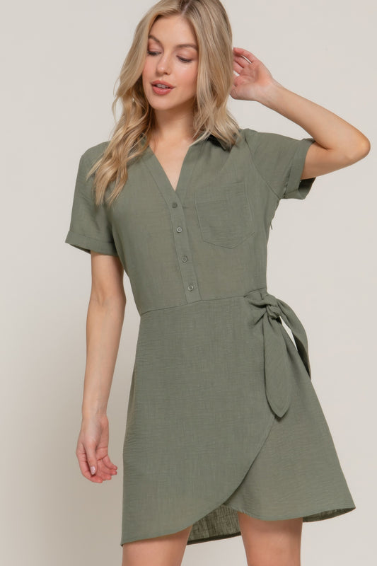Button Down Side Bow Linen Effect Mini Dress | Mixtshop LLC