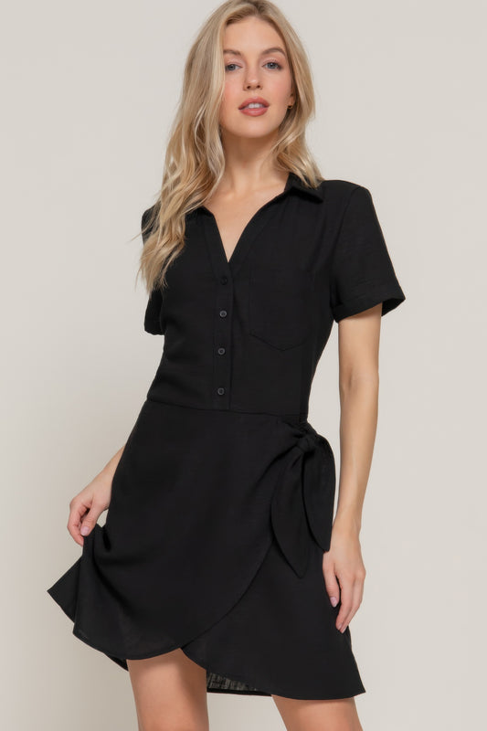 Button Down Side Bow Linen Effect Mini Dress | Mixtshop LLC