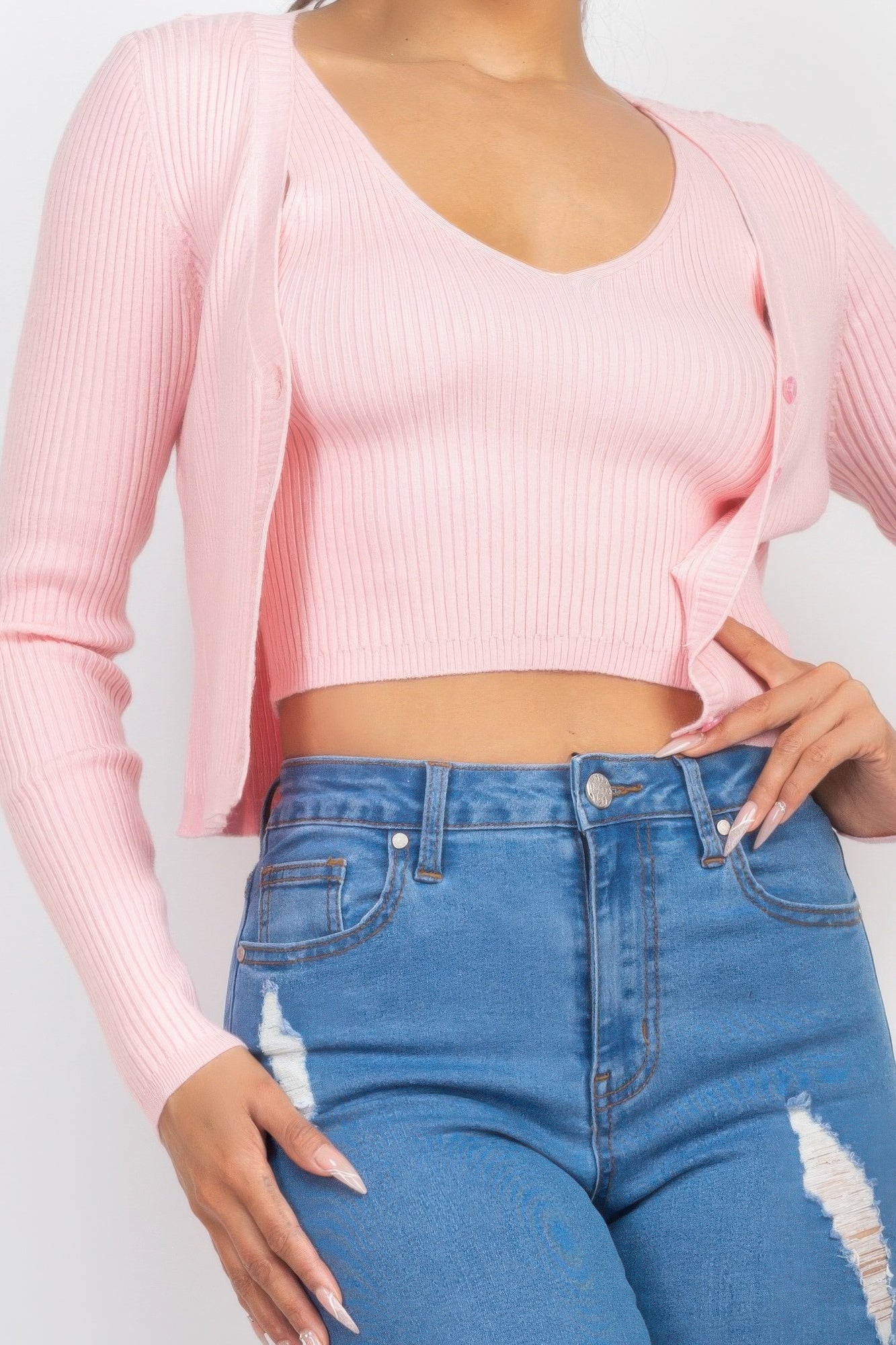Crop Tank Top & Cardigan Sweater Set | Mixtshop LLC