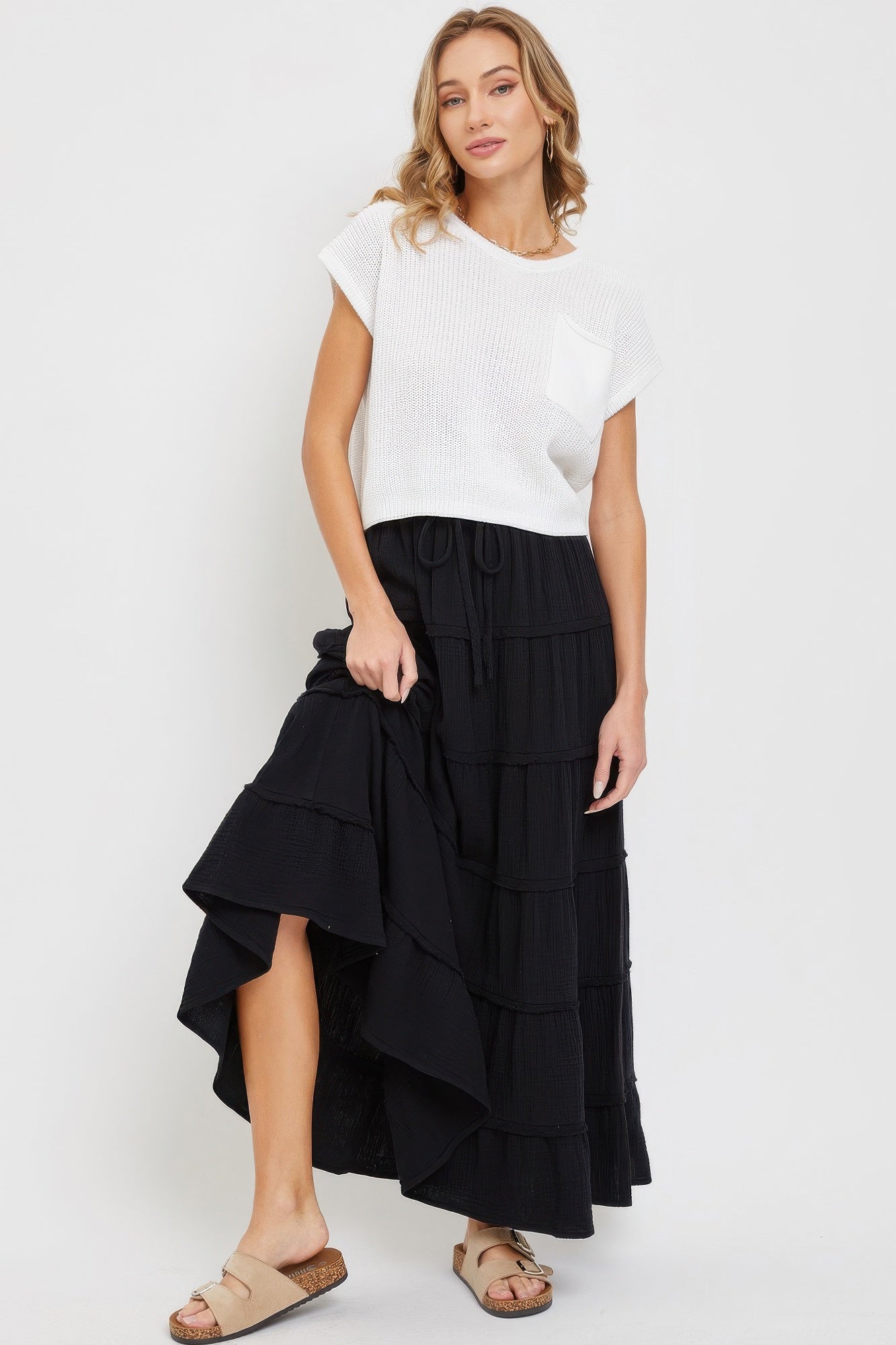 Cotton Gauze Tiered Maxi Skirt | Mixtshop LLC