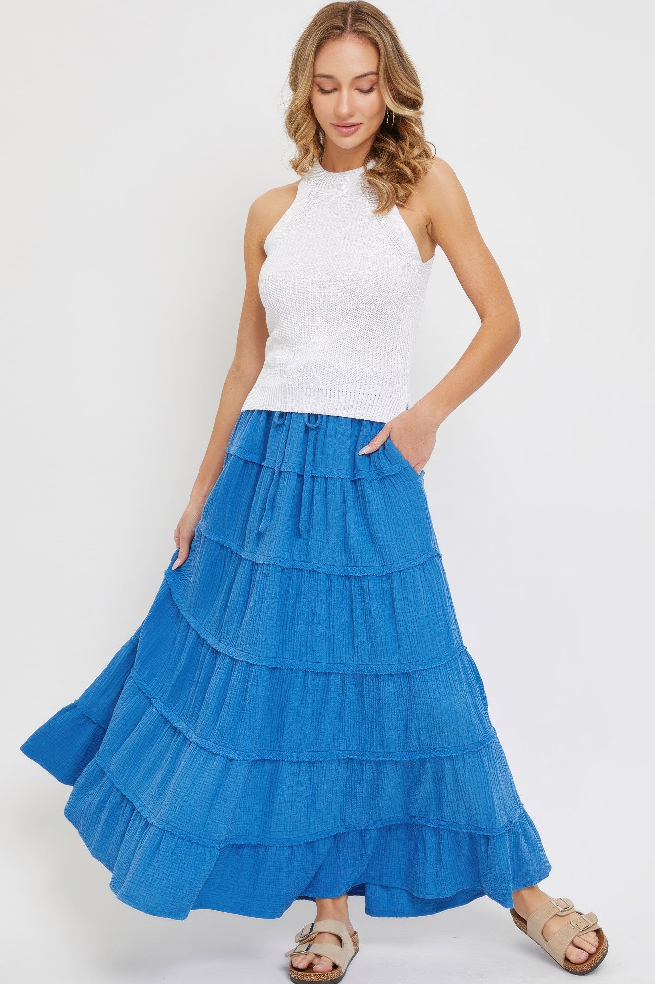 Cotton Gauze Tiered Maxi Skirt | Mixtshop LLC