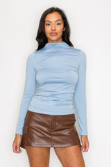 Mock Neck Ruched Solid Top | Mixtshop LLC