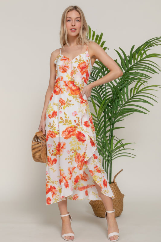 Floral Print Ruffle Slip Midi Dress | Mixtshop LLC