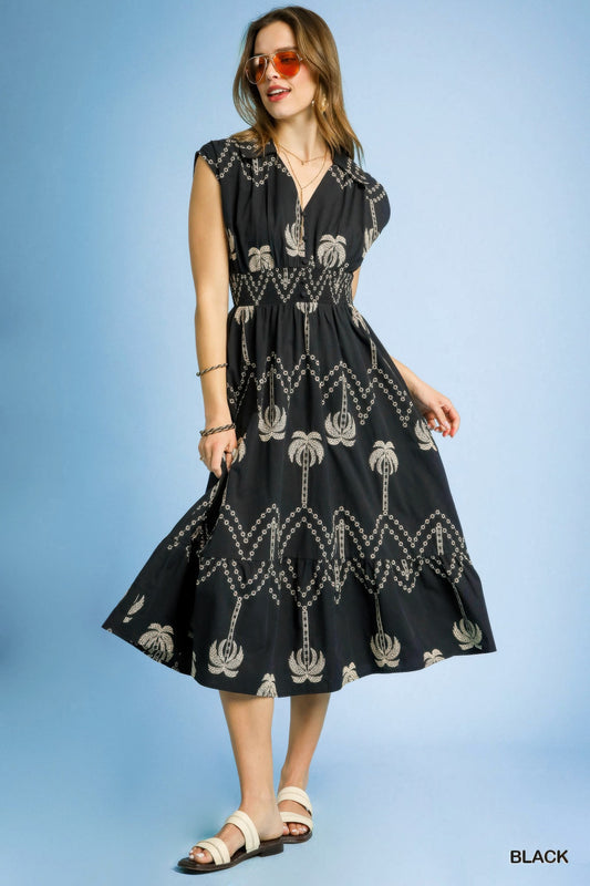 Tropical Breeze Embroidered Midi Dress | Mixtshop LLC