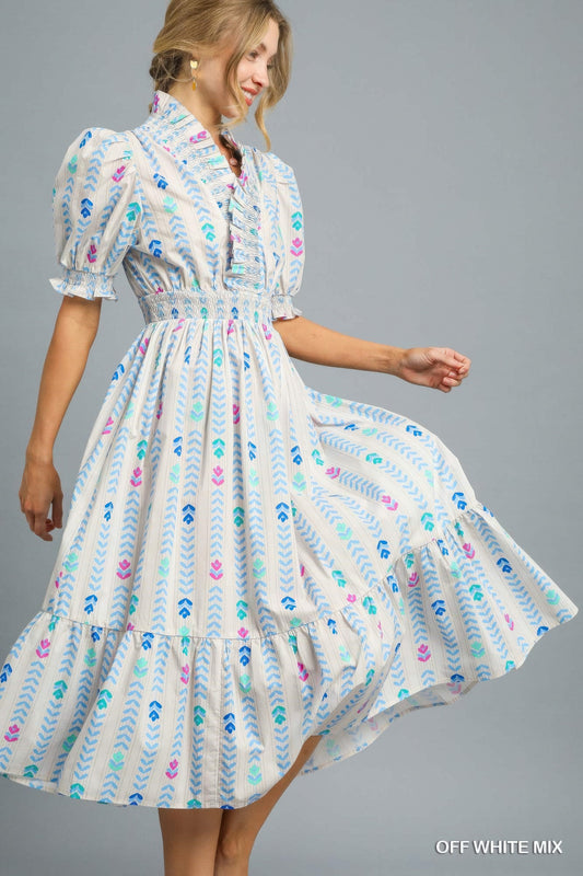 Vibrant Ruffle Smocked Midi Dress | Mixtshop LLC