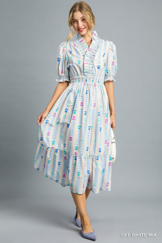 Vibrant Ruffle Smocked Midi Dress | Mixtshop LLC