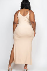 Plus Size Ribbed Side Slit Long Cami Maxi Dress | Mixtshop LLC