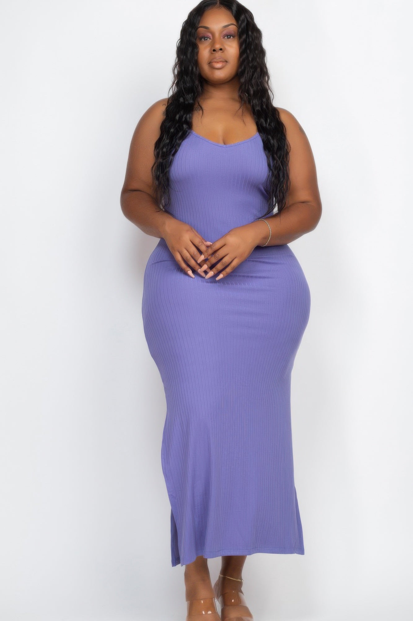 Plus Size Ribbed Side Slit Long Cami Maxi Dress | Mixtshop LLC