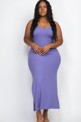 Plus Size Ribbed Side Slit Long Cami Maxi Dress | Mixtshop LLC