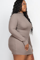 Plus Size Ribbed Long Sleeve Mock Neck Mini Bodycon Dress | Mixtshop LLC