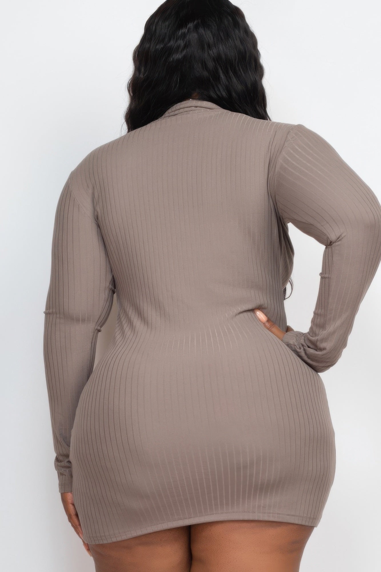 Plus Size Ribbed Long Sleeve Mock Neck Mini Bodycon Dress | Mixtshop LLC