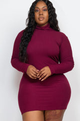 Plus Size Ribbed Long Sleeve Mock Neck Mini Bodycon Dress | Mixtshop LLC