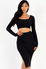 Ribbed Long Sleeve Crop Top & Skirt Set | Mixtshop LLC