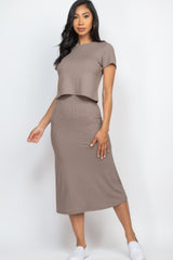 Short Sleeve Ribbed Top & Midi Skirt Se | Mixtshop LLC