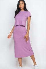 Short Sleeve Ribbed Top & Midi Skirt Se | Mixtshop LLC