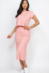Short Sleeve Ribbed Top & Midi Skirt Se | Mixtshop LLC