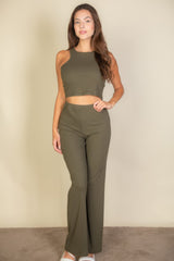 Ribbed Cropped Top And Bootcut Pants Sets | Mixtshop LLC