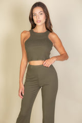 Ribbed Cropped Top And Bootcut Pants Sets | Mixtshop LLC