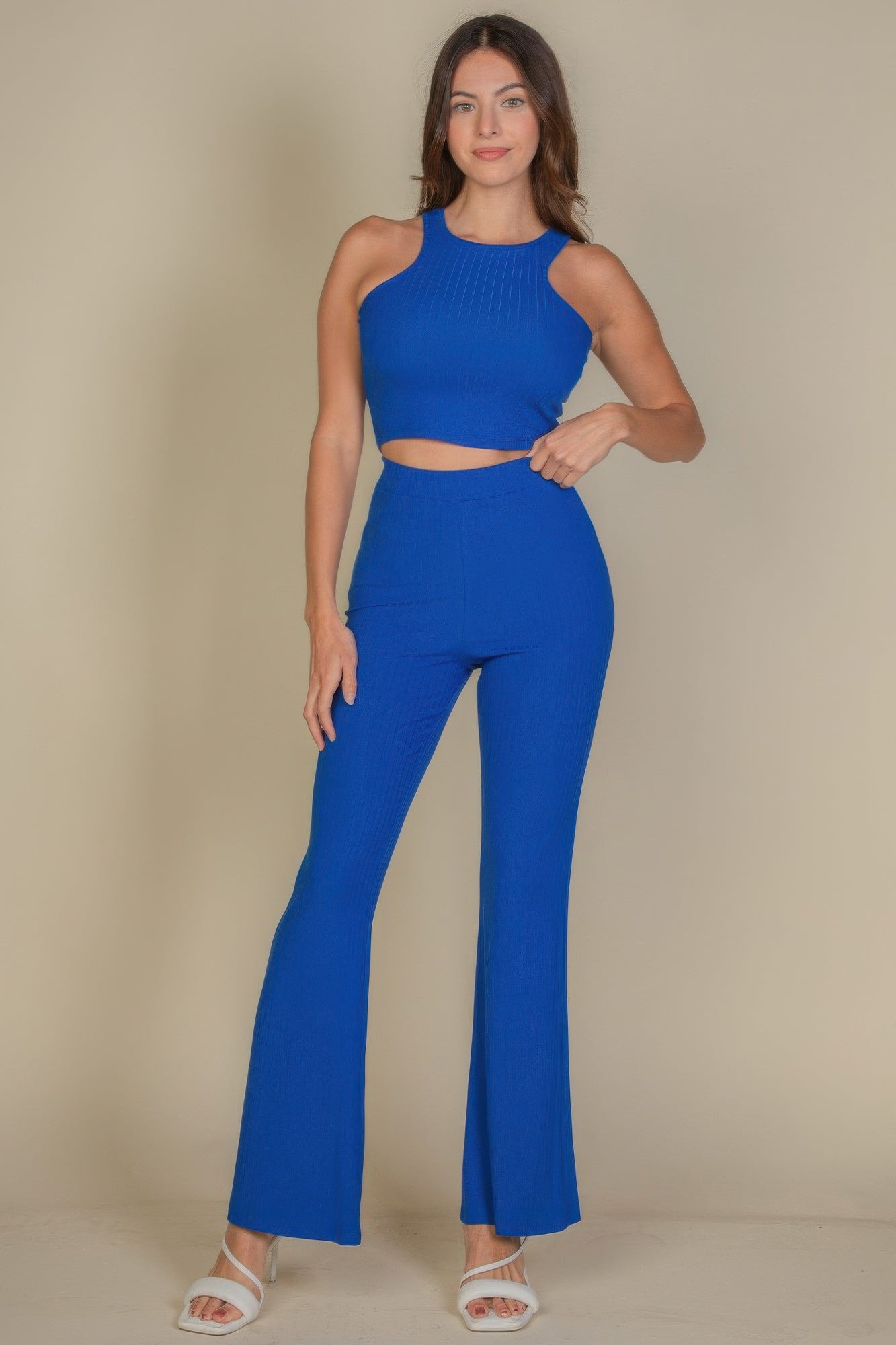Ribbed Cropped Top And Bootcut Pants Sets | Mixtshop LLC