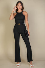Ribbed Cropped Top And Bootcut Pants Sets | Mixtshop LLC
