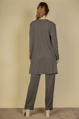 Flat Back Rib 3 Pieces Cami Top With Pants And Long Cardigan Set | Mixtshop LLC