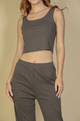 Flat Back Rib 3 Pieces Cami Top With Pants And Long Cardigan Set | Mixtshop LLC