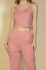 Flat Back Rib 3 Pieces Cami Top With Pants And Long Cardigan Set | Mixtshop LLC