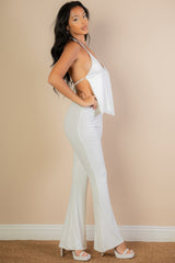 Split Front Backless Halter Top & Flare Pants Set | Mixtshop LLC