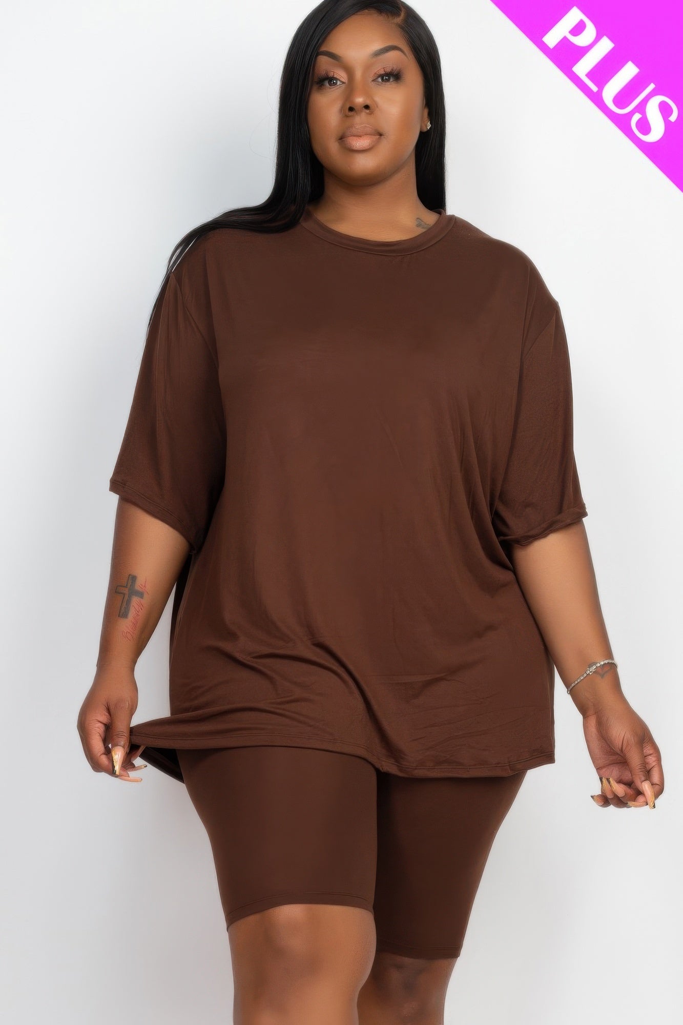 Plus Size Loose Fit Top & Biker Shorts Set | Mixtshop LLC