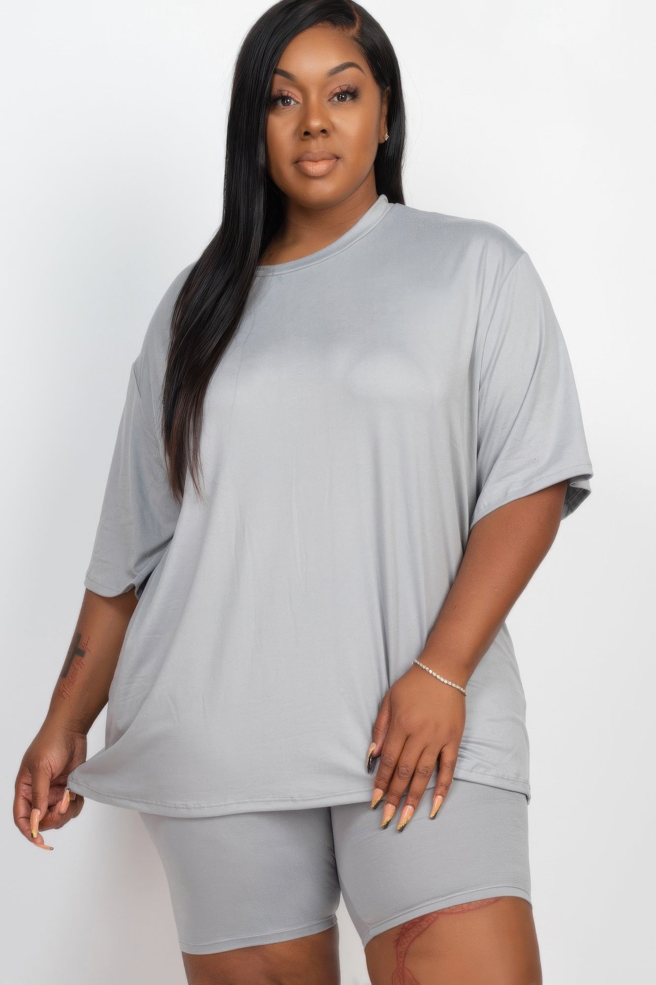 Plus Size Loose Fit Top & Biker Shorts Set | Mixtshop LLC