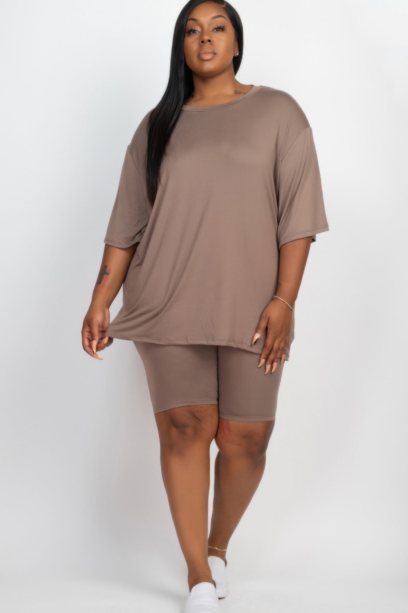 Plus Size Loose Fit Top & Biker Shorts Set | Mixtshop LLC