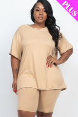 Plus Size Loose Fit Top & Biker Shorts Set | Mixtshop LLC