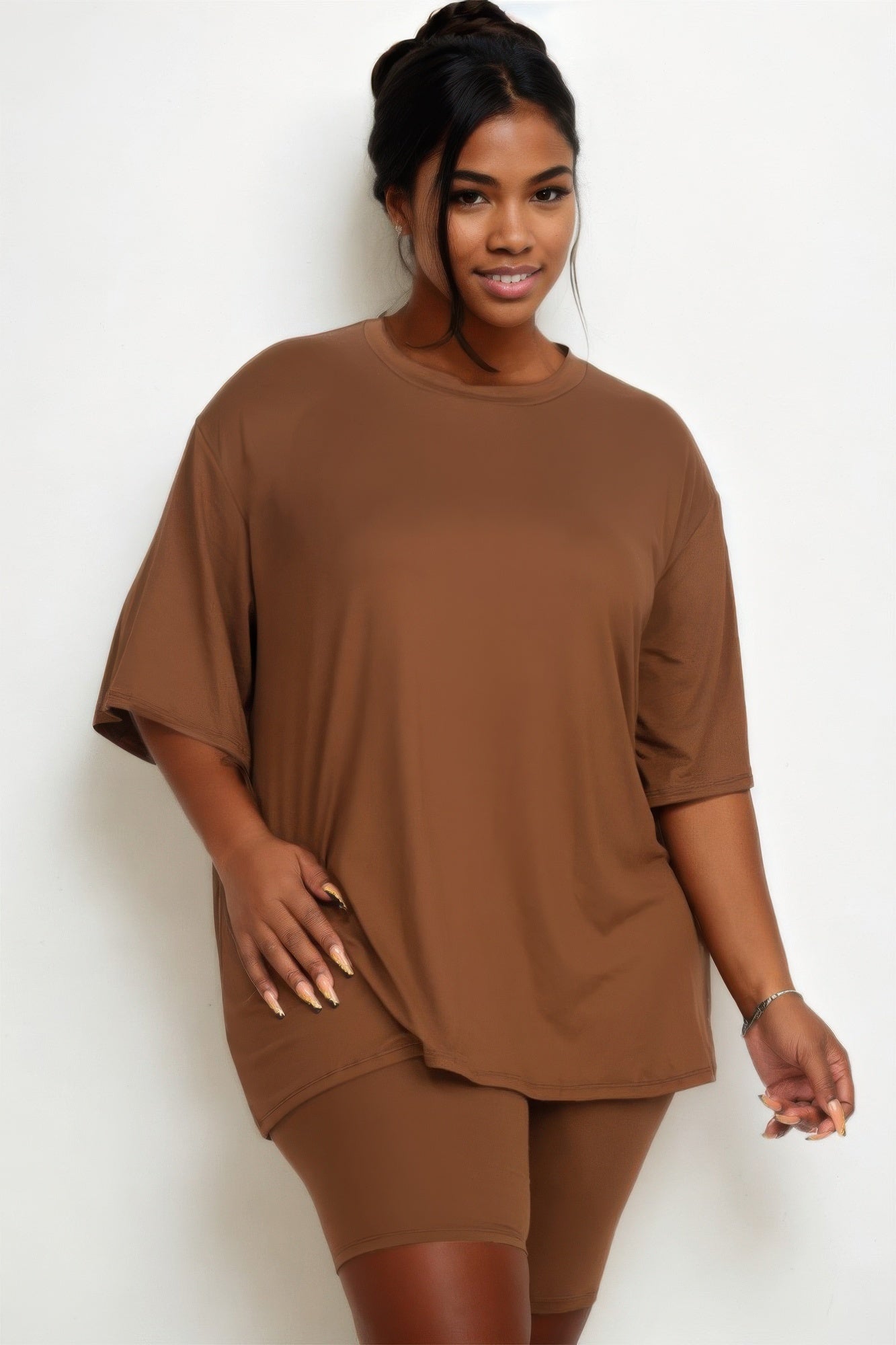 Plus Size Loose Fit Top & Biker Shorts Set | Mixtshop LLC