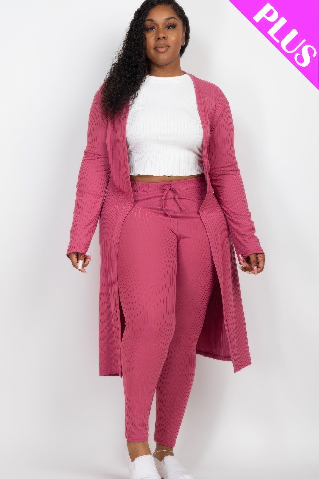 Plus Size Ribbed Long Cardigan & Leggings Set | Mixtshop LLC