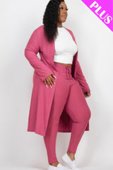Plus Size Ribbed Long Cardigan & Leggings Set | Mixtshop LLC