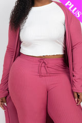 Plus Size Ribbed Long Cardigan & Leggings Set | Mixtshop LLC