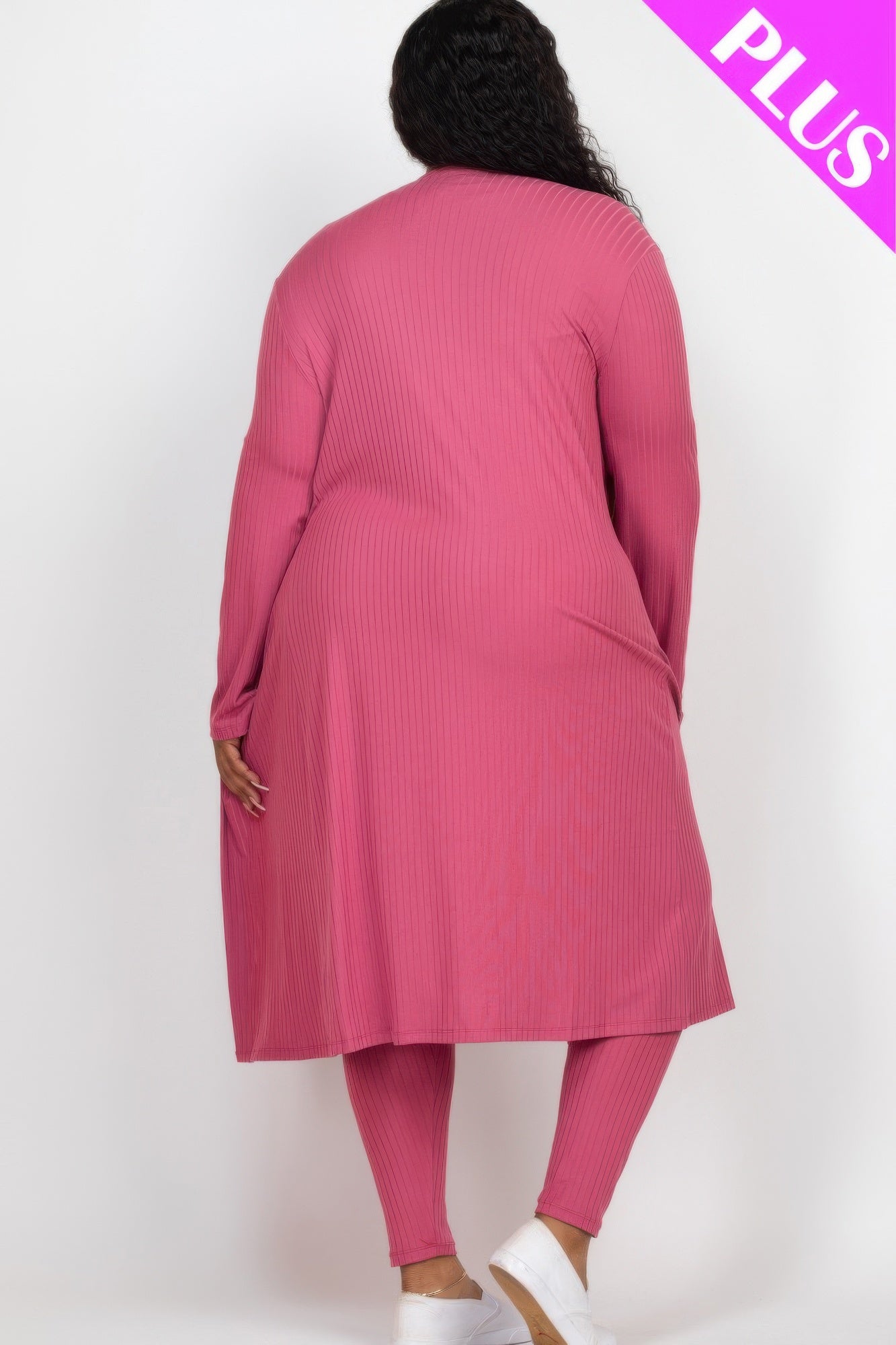 Plus Size Ribbed Long Cardigan & Leggings Set | Mixtshop LLC