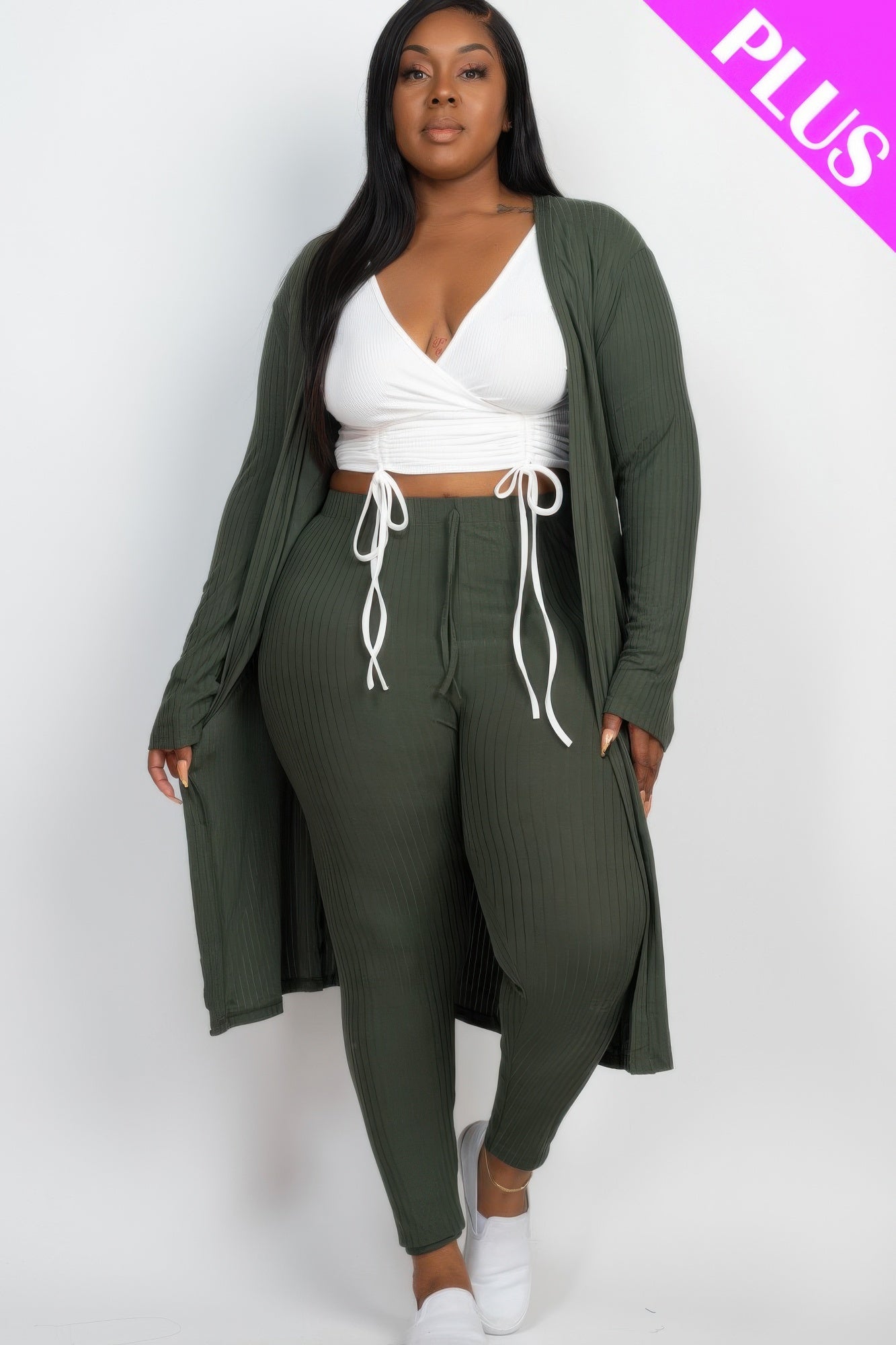 Plus Size Ribbed Long Cardigan & Leggings Set | Mixtshop LLC