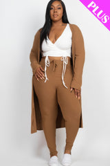 Plus Size Ribbed Long Cardigan & Leggings Set | Mixtshop LLC