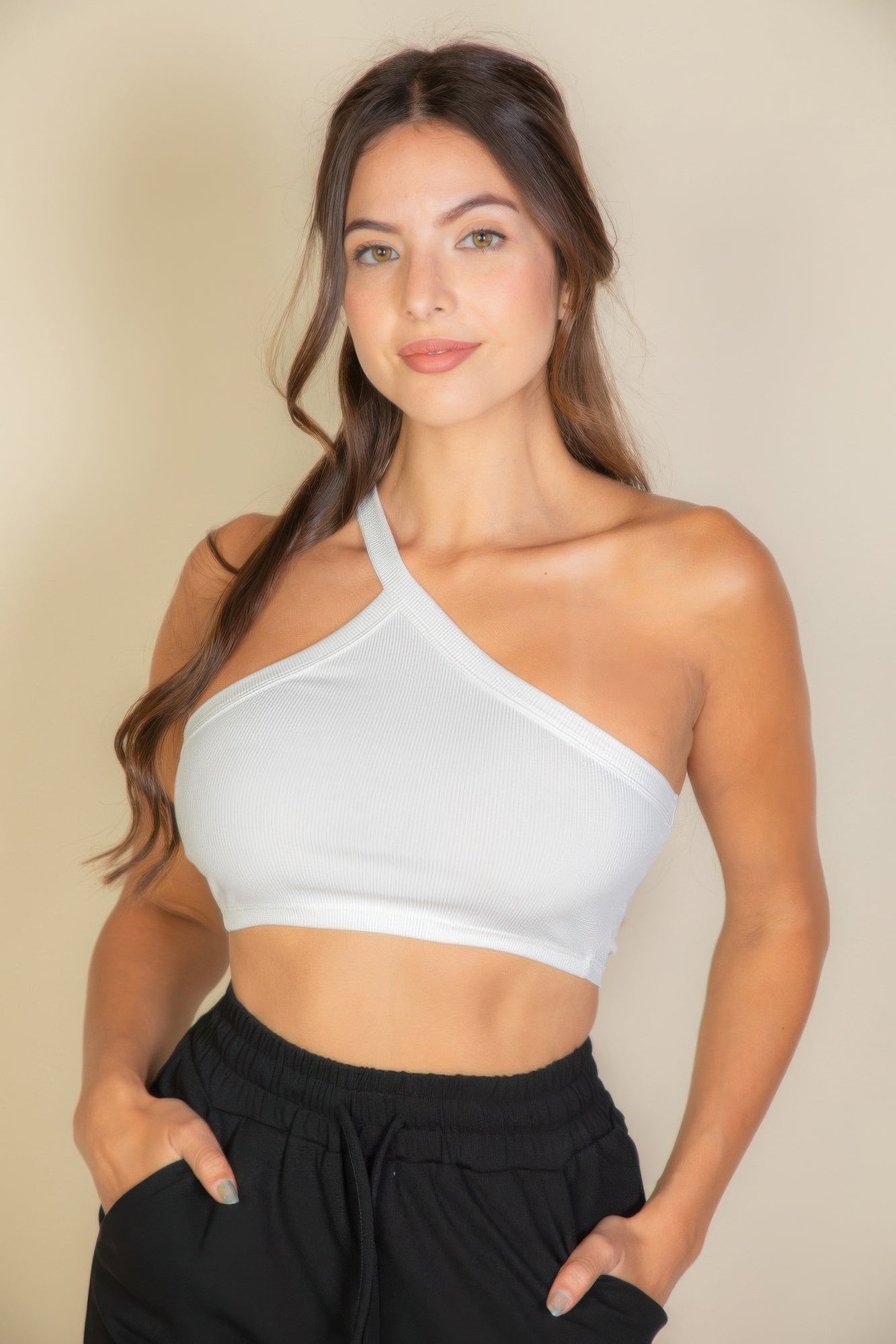 One Shoulder Ribbed Cropped Top | Mixtshop LLC